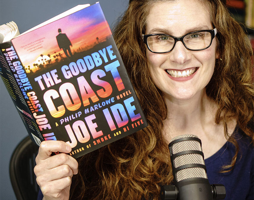 Jeniffer Thompson with Joe Ide's new book The Goodbye Coast before her interview