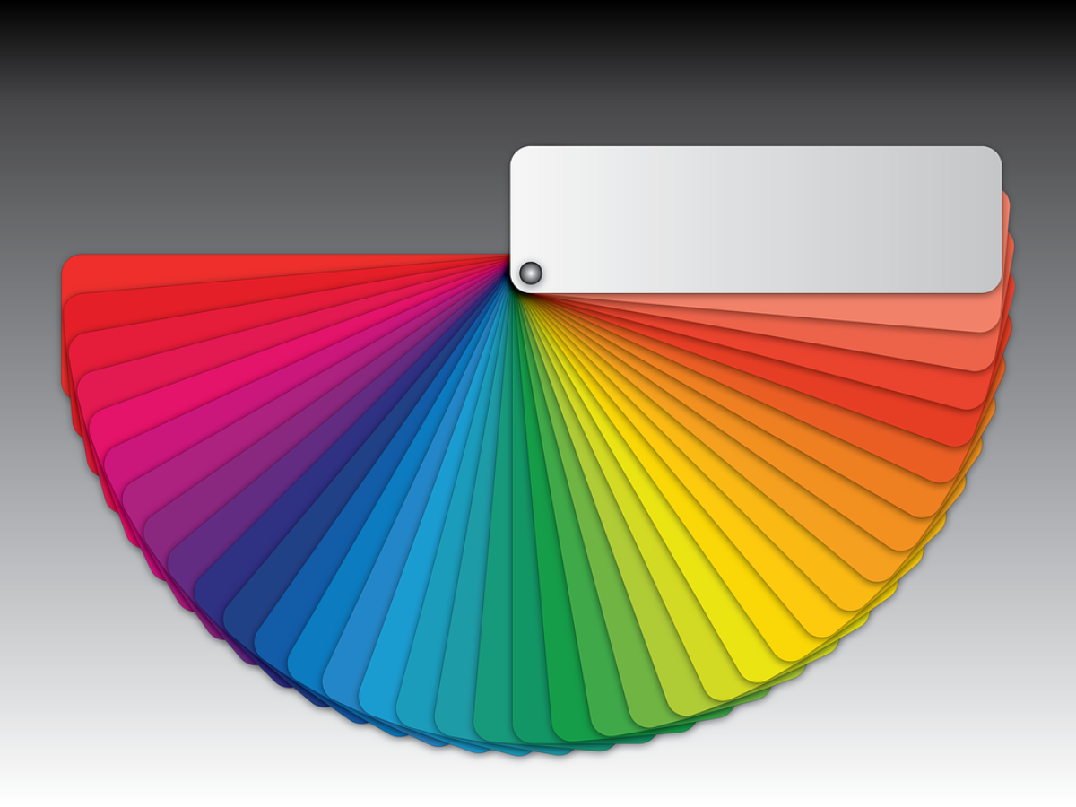 a color panel fanned out in a rainbow to represent options when choosing a color scheme for your website. 