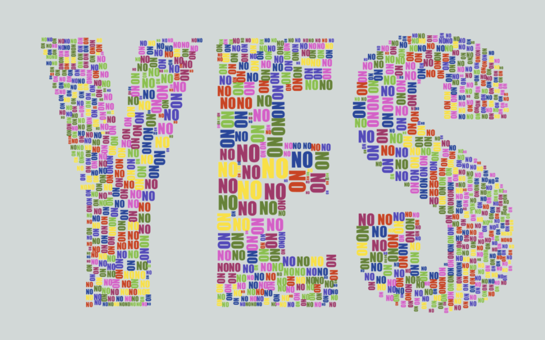 a big "Yes" created from blocks of the word "No" to represent the do's and don'ts of creating your own book cover.