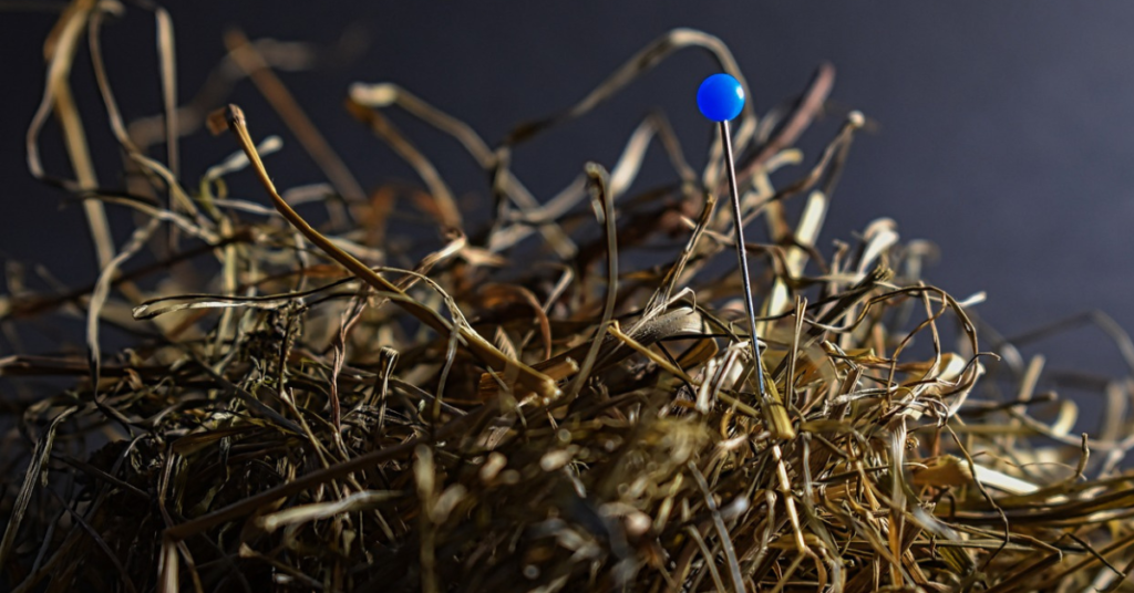 a pinhead needle in a haystack to represent how SEO is evolving and you don't want finding your site to be like a needle in a haystack. 