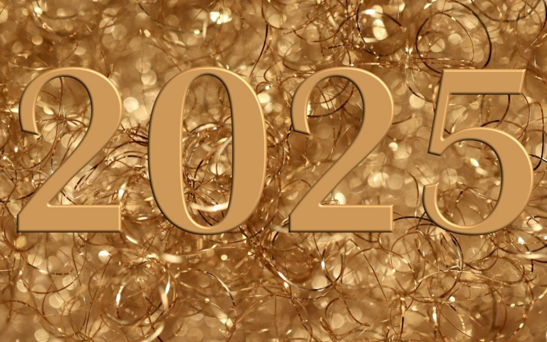 A glittery gold background with 2025 over it in gold, representing ideas for promoting your book in 2025.