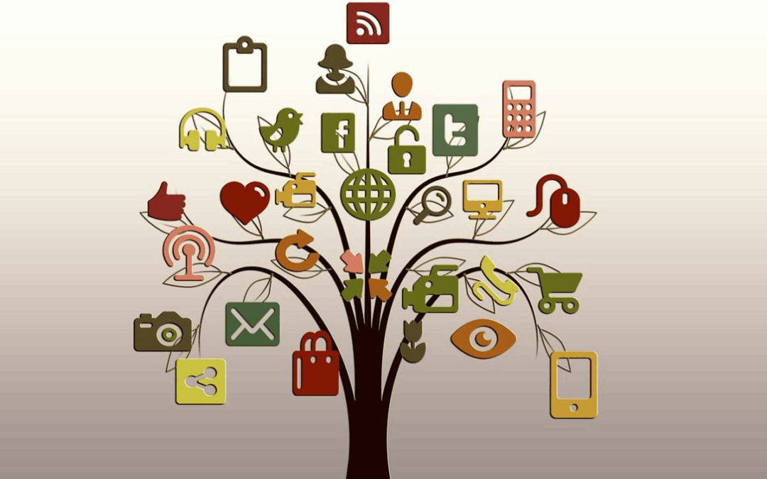 Graphic of a tree with social media logos sprouting from the branches to represent the question: Does social media matter for authors?